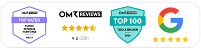 Reviews and award logos Webgains Google and OMR 5 star reviews widgets