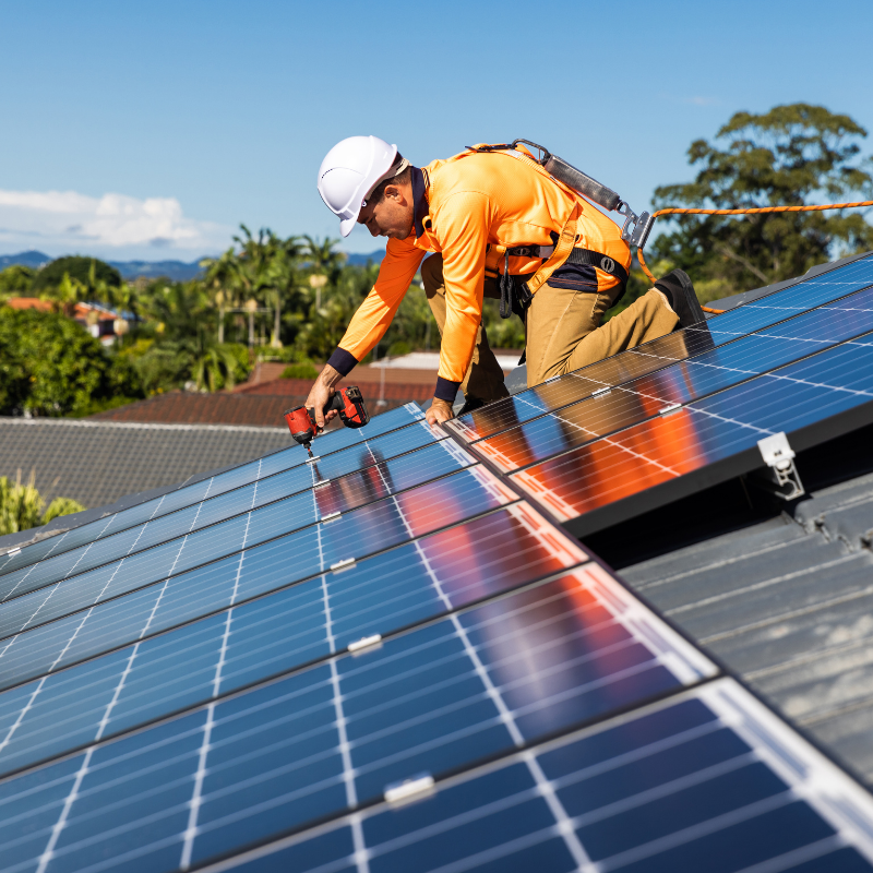 telecoms grid 5 man adjusting solar panels