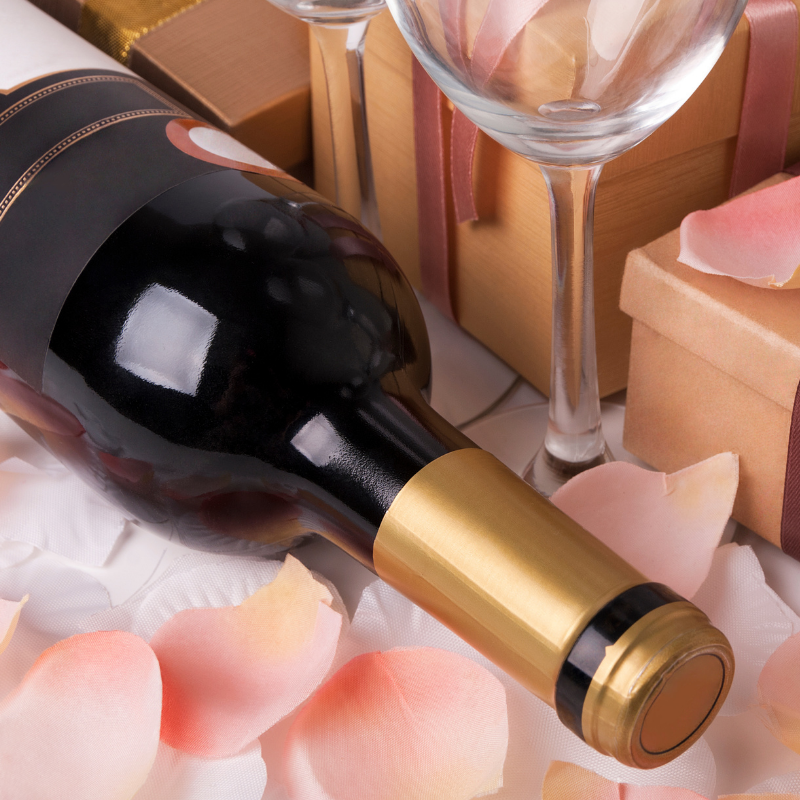 food grid 3 bottle of wine with a glass