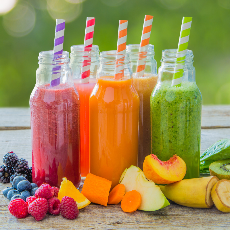 food grid 6 different coloured smoothies